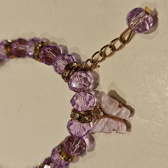 3 Purple Glass, Crystal & Rhinestone Beaded Stretch Bracelet Set with Charms - Picture 6 of 7